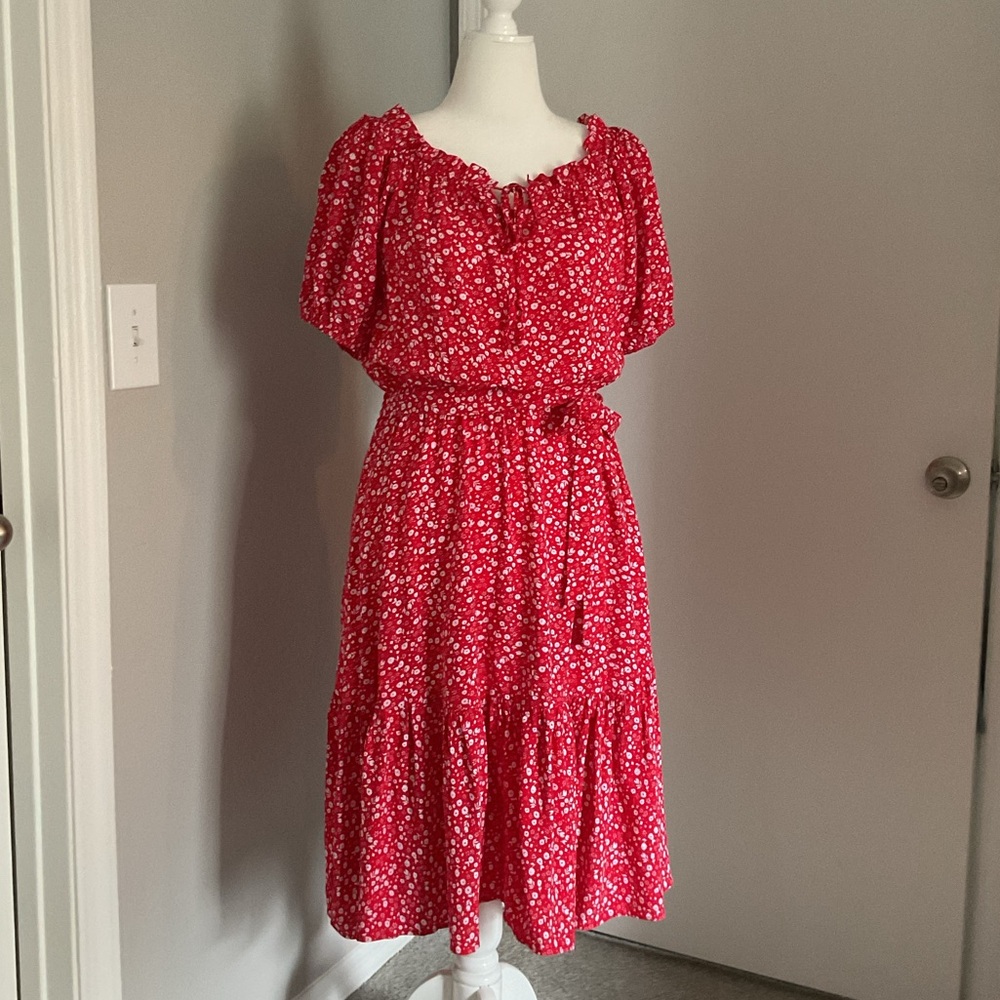 Ryan Michelle Red Floral Midi Dress NWOT